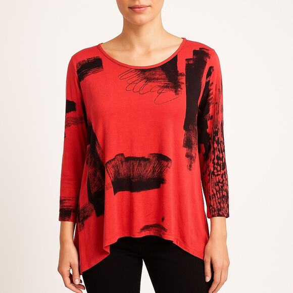 Art of Cloth Tunic Top Abstract Print Cutout Back Red/Black L - Picture 1 of 7